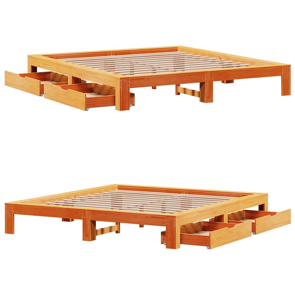 Cadre de lit sans matelas cire marron 180x200cm bois pin massif - XIOS