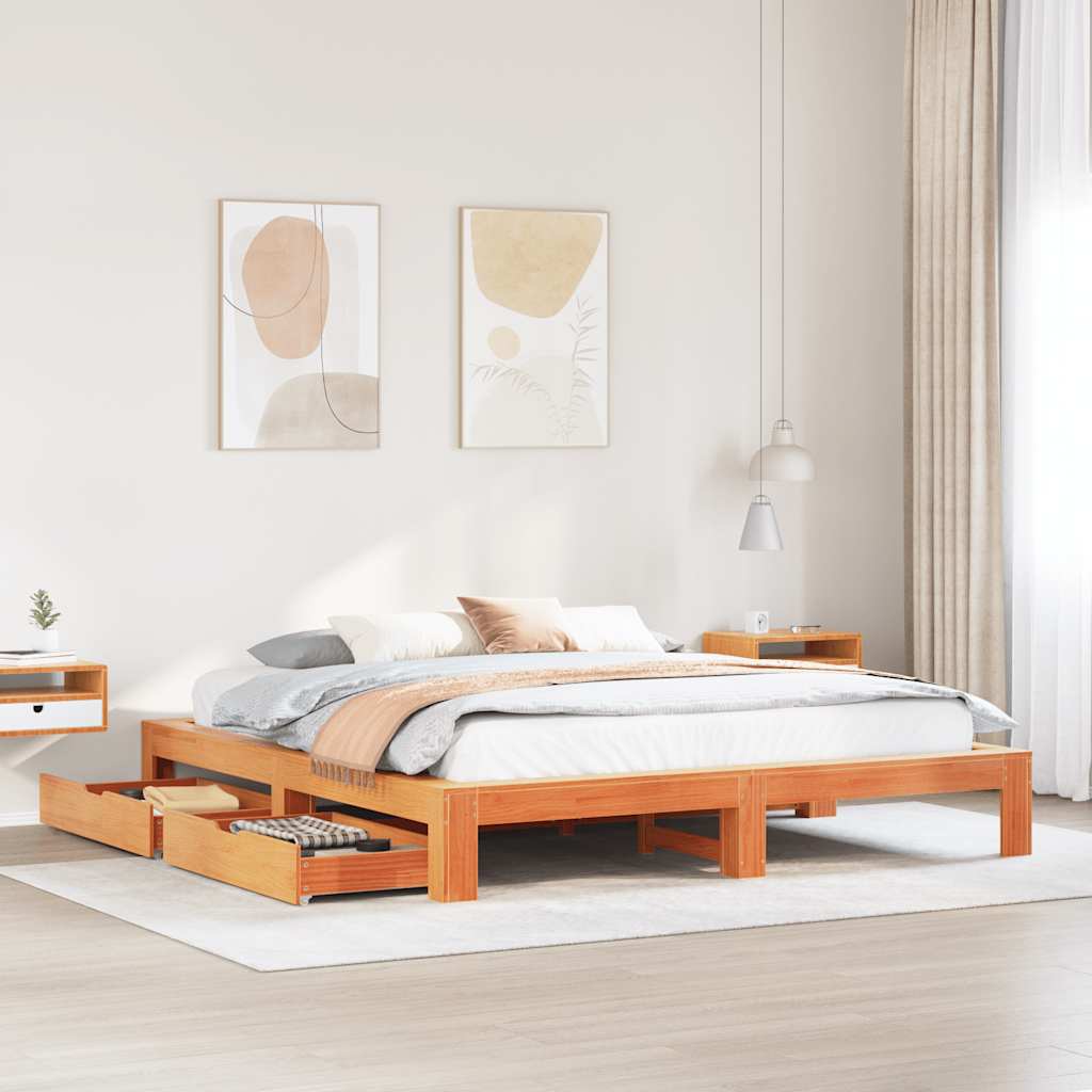 Cadre de lit sans matelas cire marron 180x200cm bois pin massif - XIOS