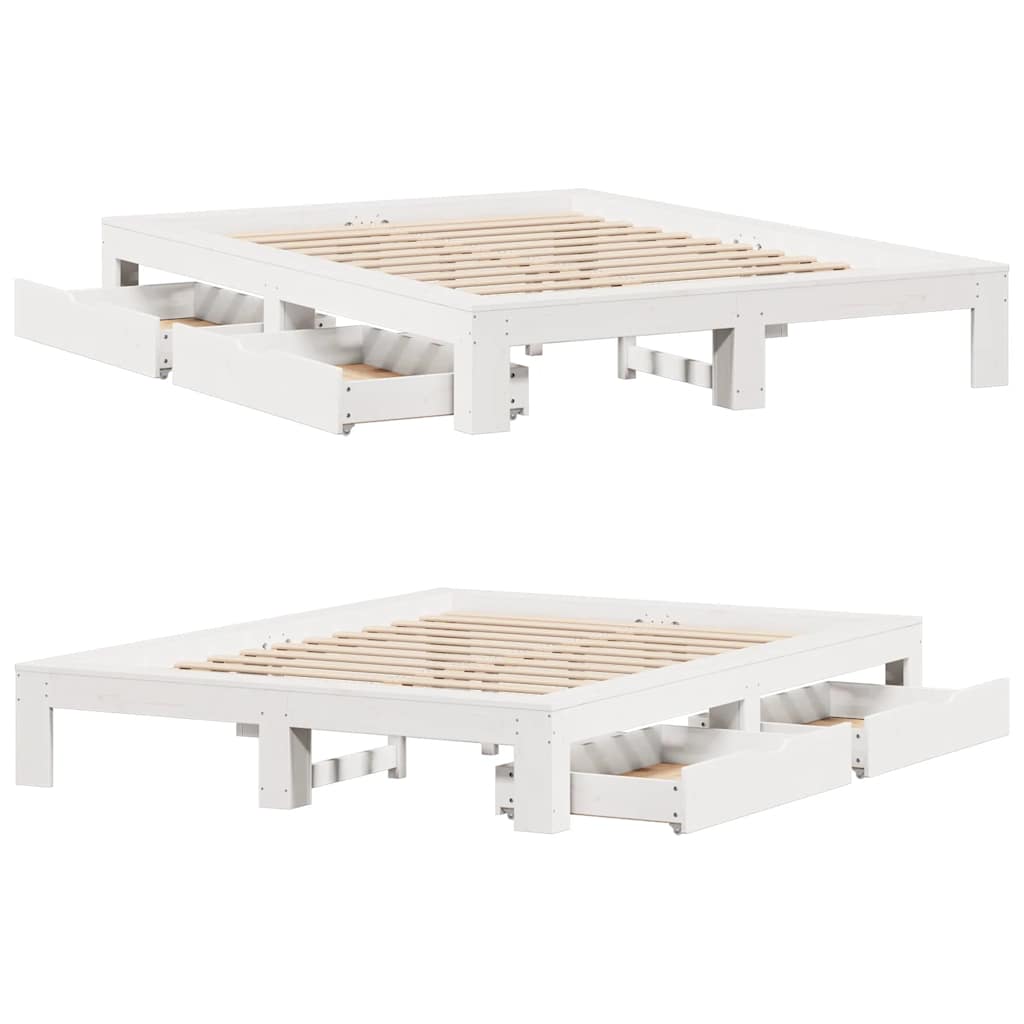 Cadre de lit sans matelas blanc 160x200 cm bois de pin massif - XIOS