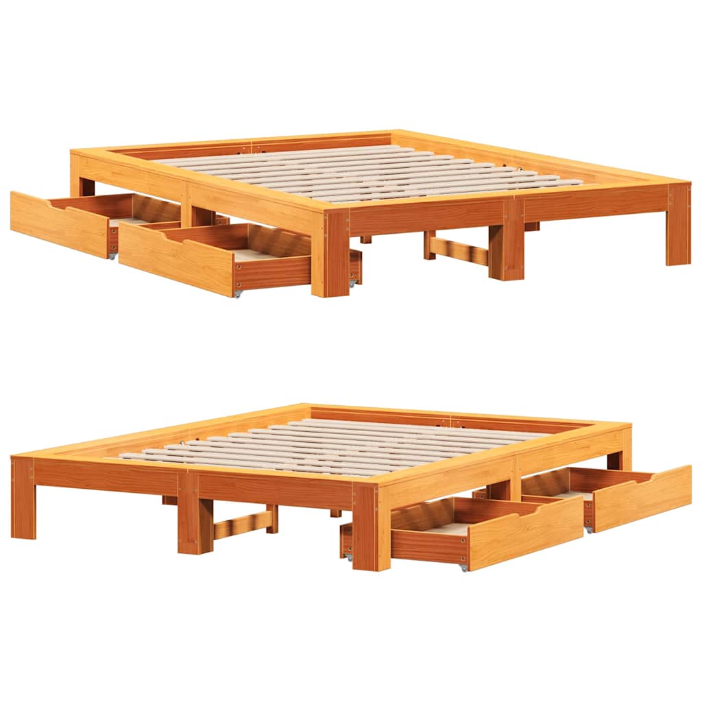 Cadre de lit sans matelas cire marron 160x200cm bois pin massif - XIOS