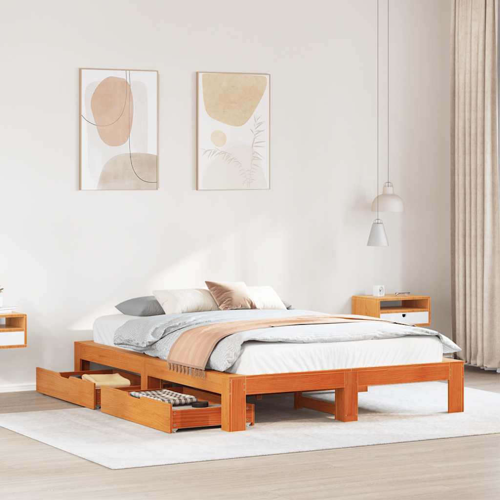 Cadre de lit sans matelas cire marron 160x200cm bois pin massif - XIOS