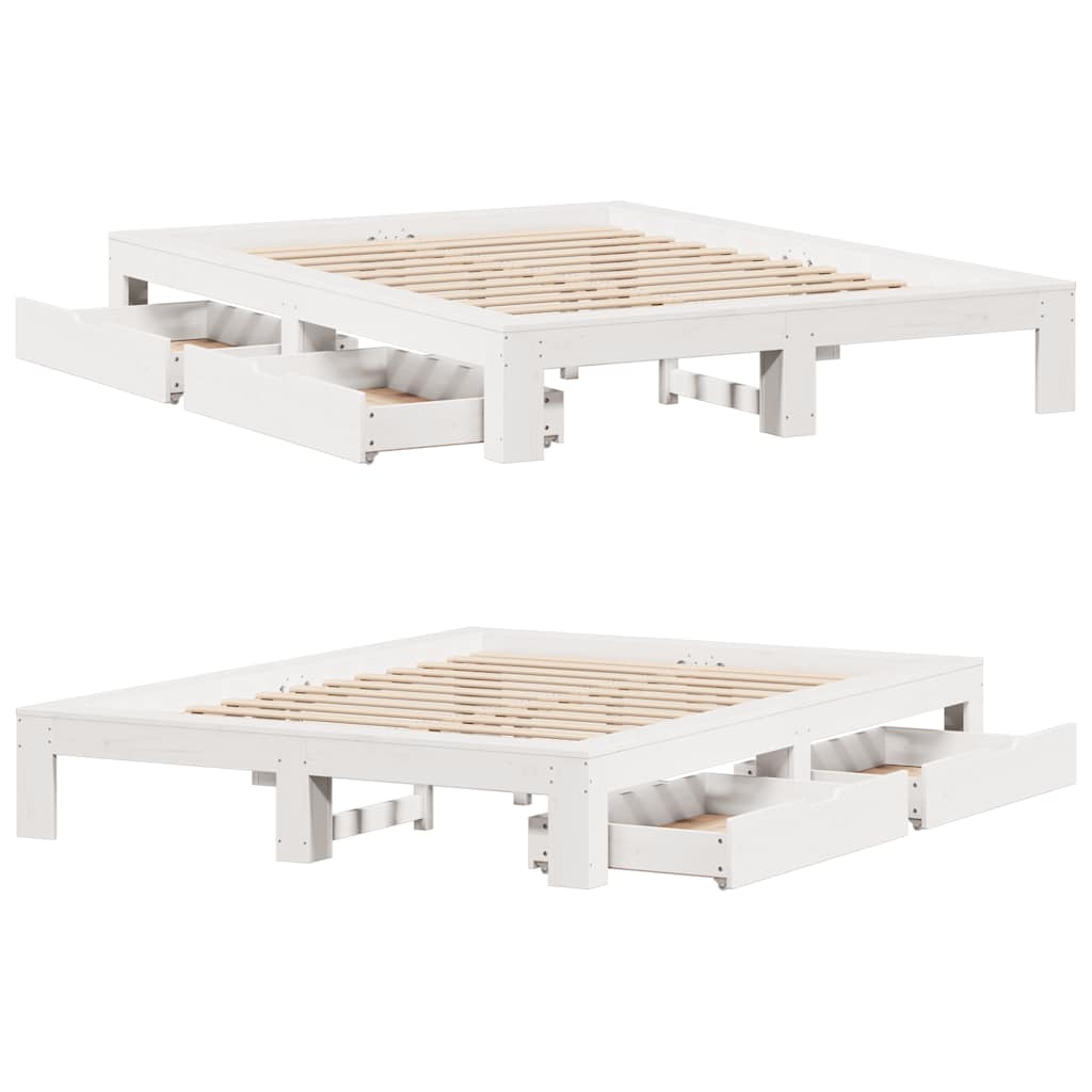 Cadre de lit sans matelas blanc 150x200 cm bois de pin massif - XIOS