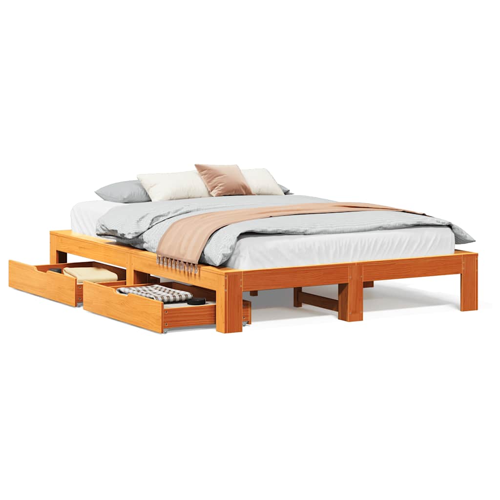Cadre de lit sans matelas cire marron 150x200cm bois pin massif - XIOS