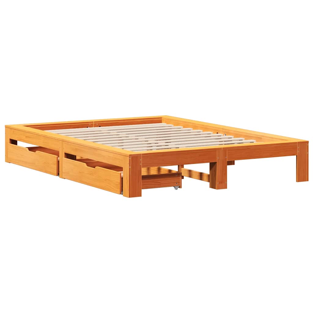 Cadre de lit sans matelas cire marron 150x200cm bois pin massif - XIOS