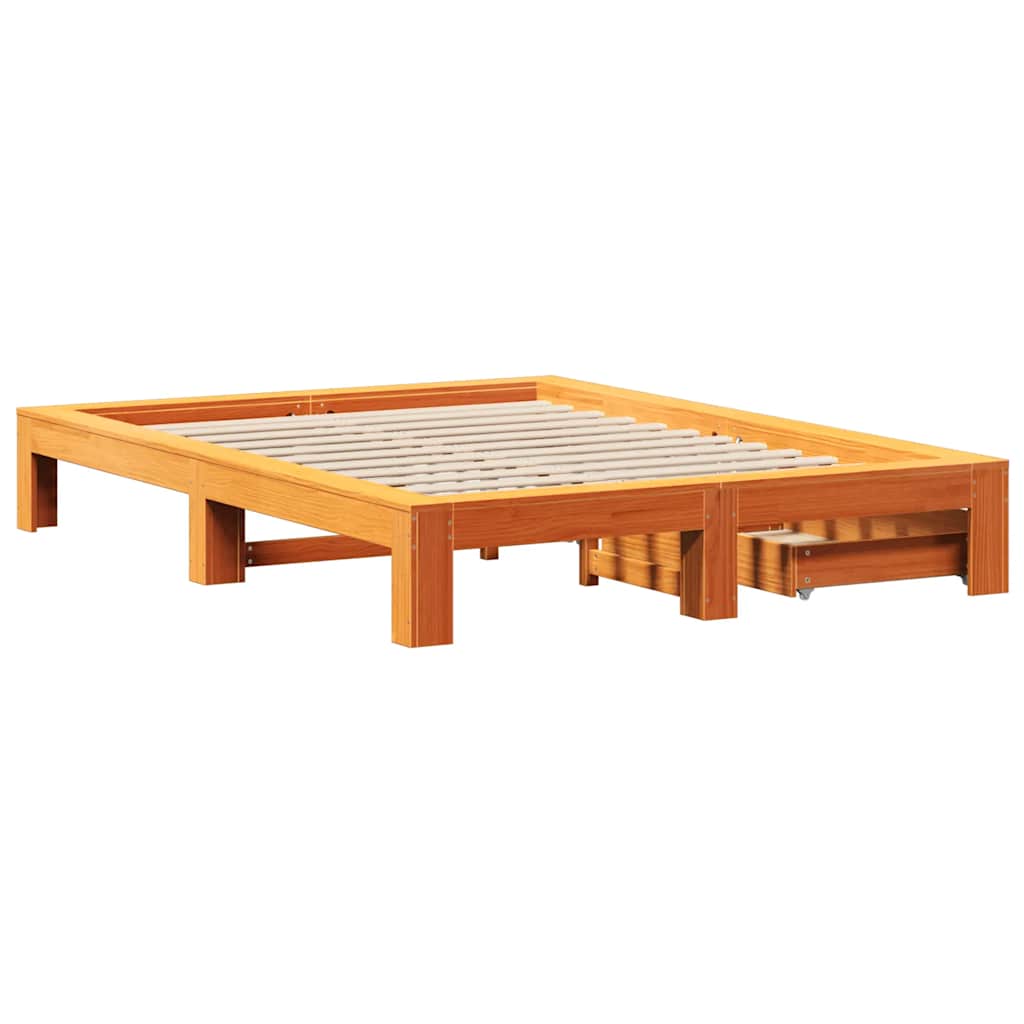 Cadre de lit sans matelas cire marron 150x200cm bois pin massif - XIOS