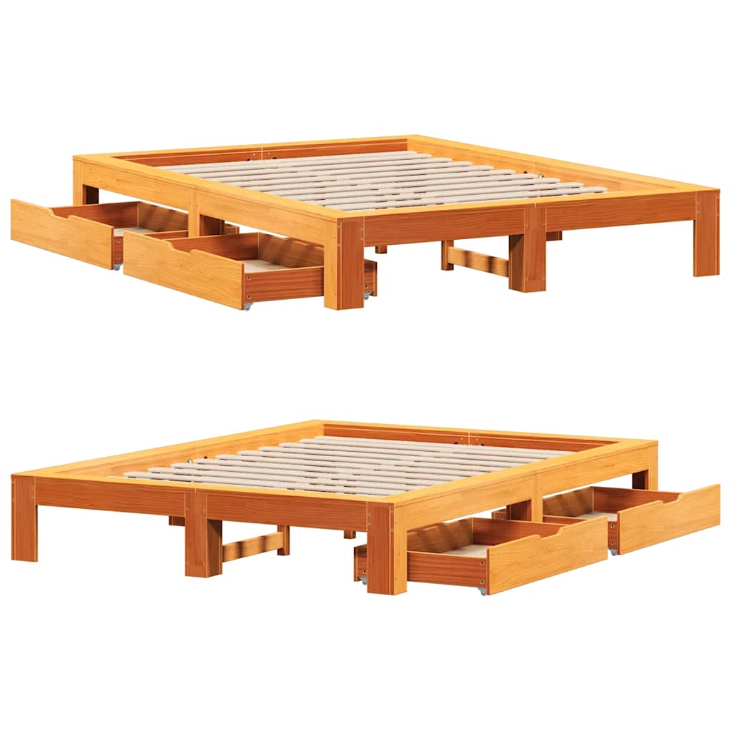 Cadre de lit sans matelas cire marron 150x200cm bois pin massif - XIOS