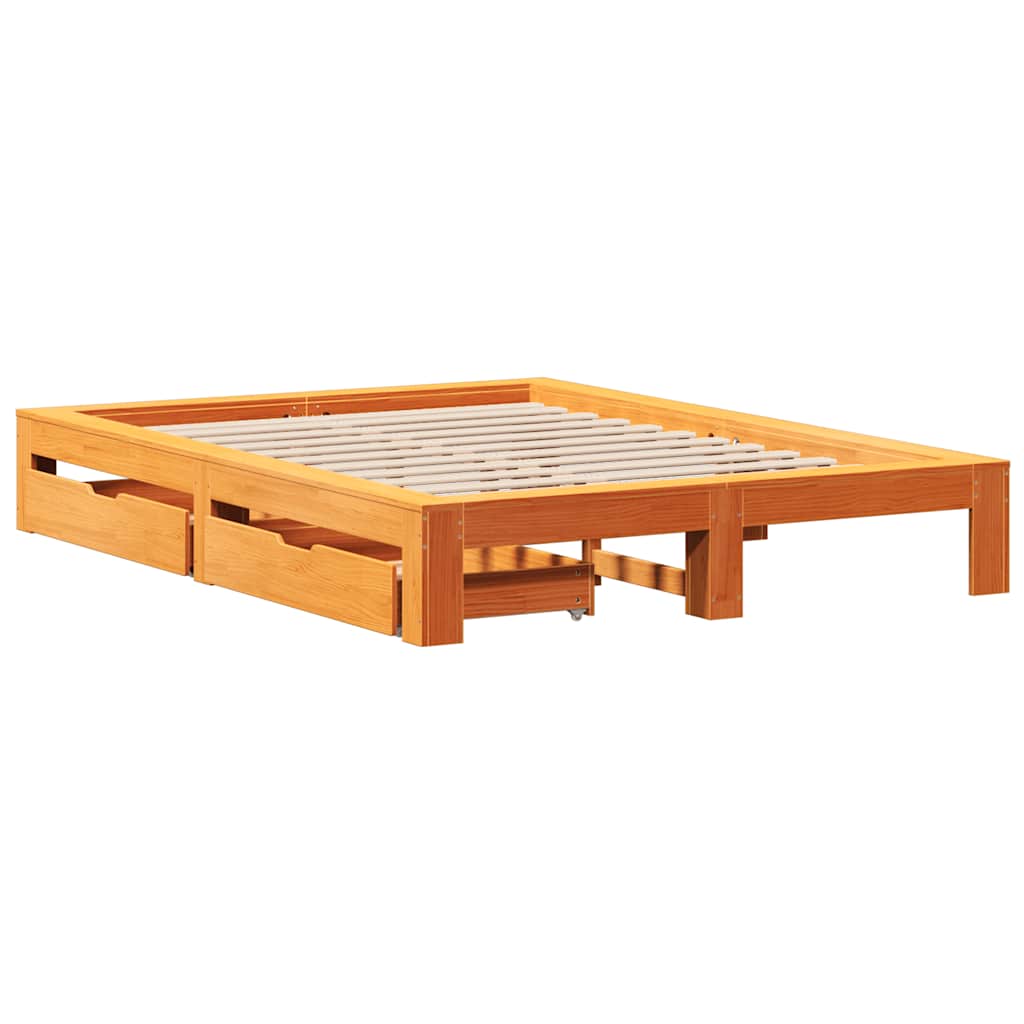 Cadre de lit sans matelas cire marron 140x200cm bois pin massif - XIOS