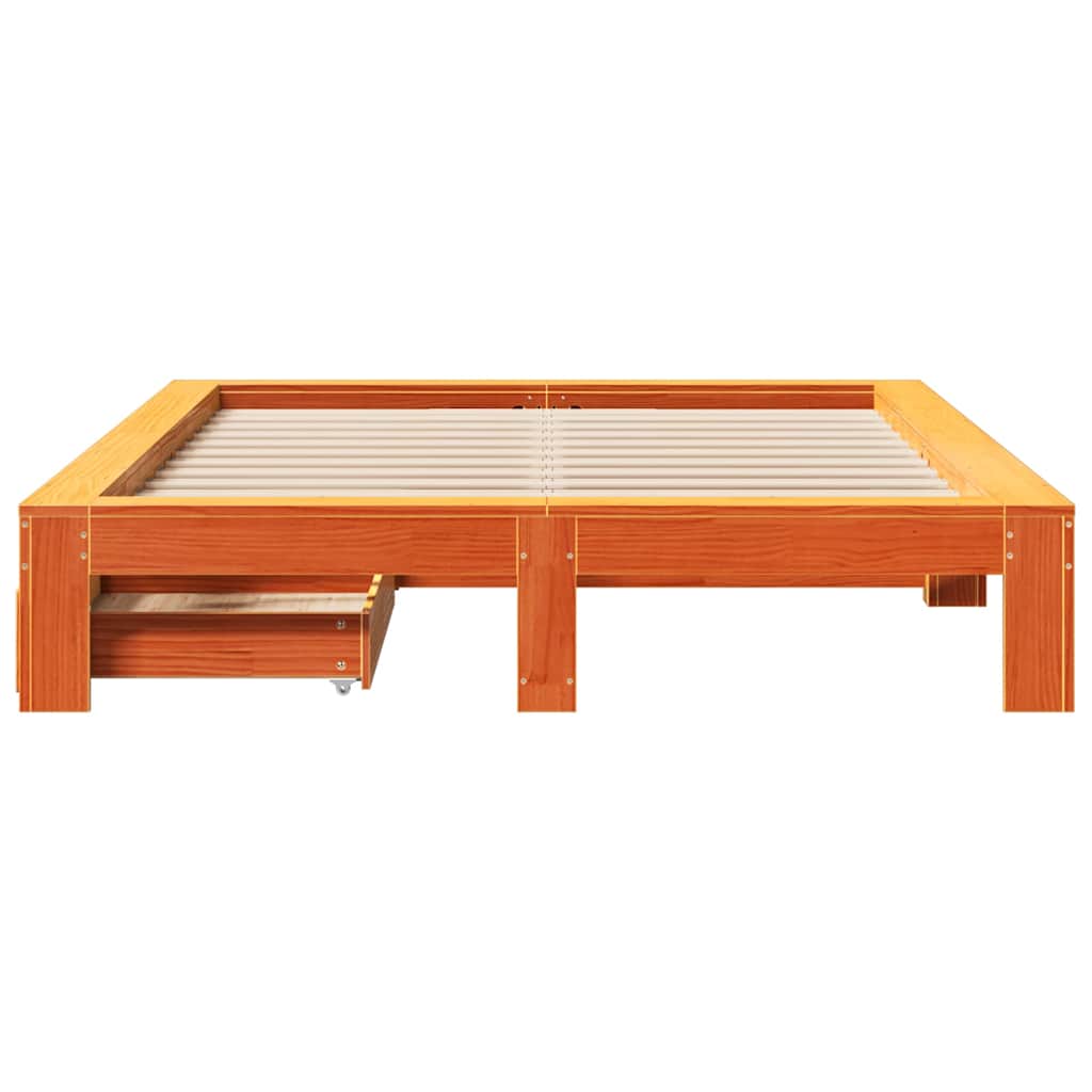 Cadre de lit sans matelas cire marron 140x200cm bois pin massif - XIOS