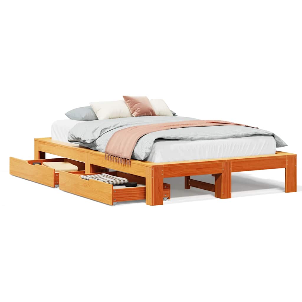 Cadre de lit sans matelas cire marron 120x200cm bois pin massif - XIOS
