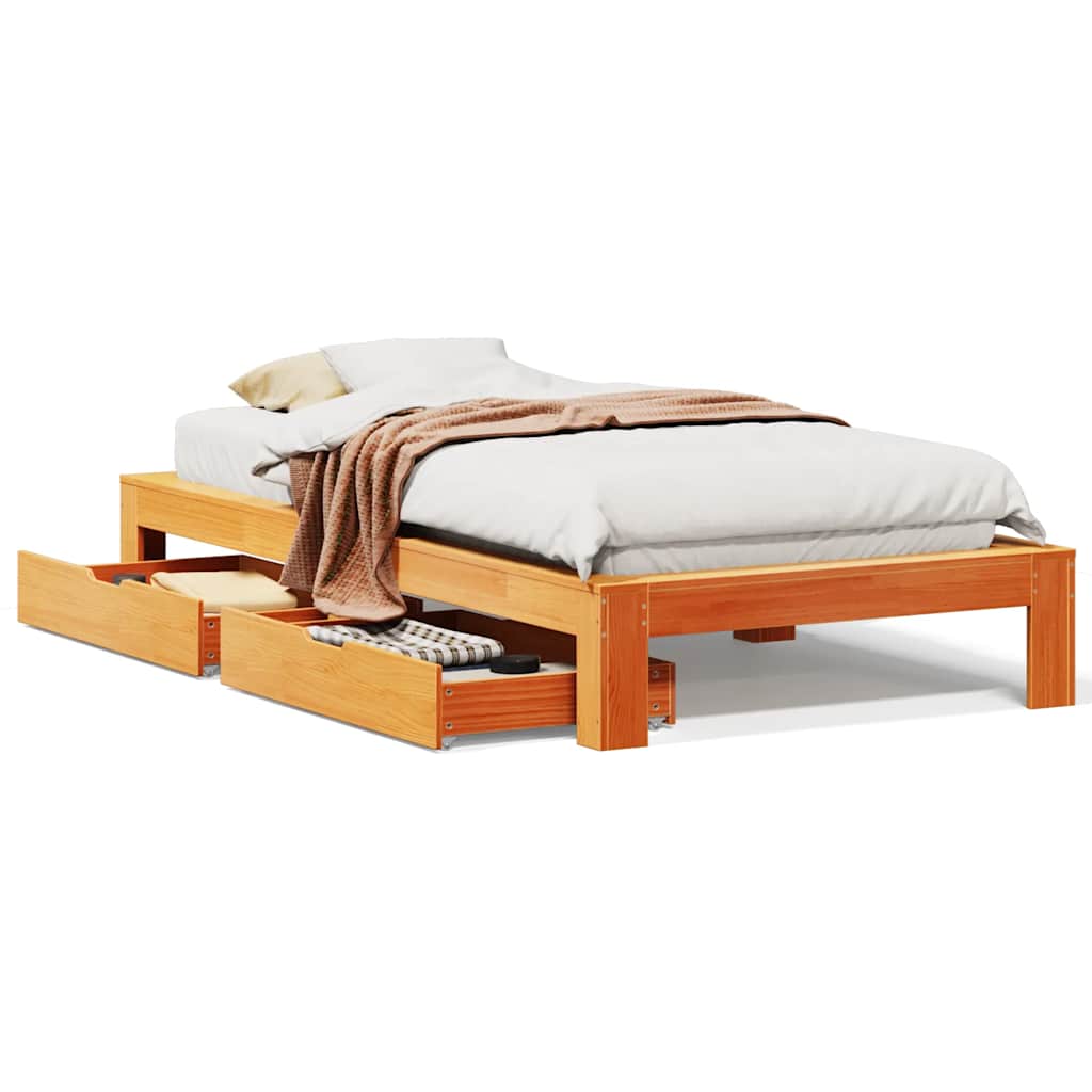 Cadre de lit sans matelas cire marron 100x200cm bois pin massif - XIOS