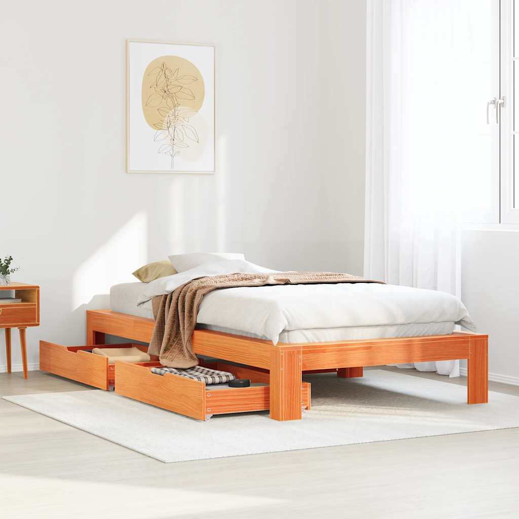 Cadre de lit sans matelas cire marron 100x200cm bois pin massif - XIOS