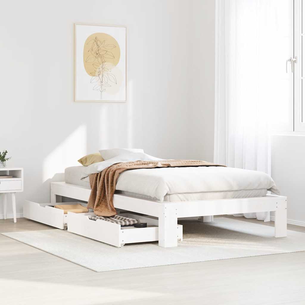 Cadre de lit sans matelas blanc 90x200 cm bois de pin massif - XIOS