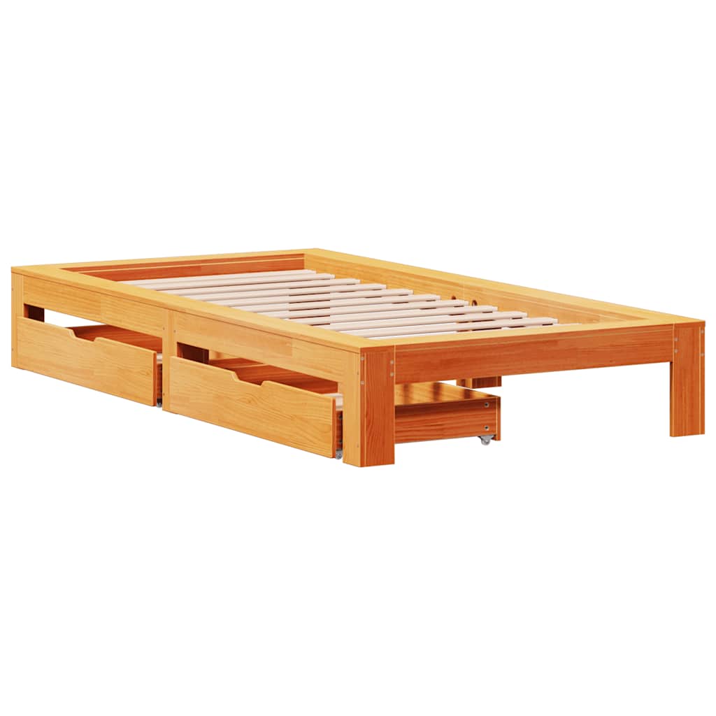 Cadre de lit sans matelas cire marron 90x200 cm bois pin massif - XIOS