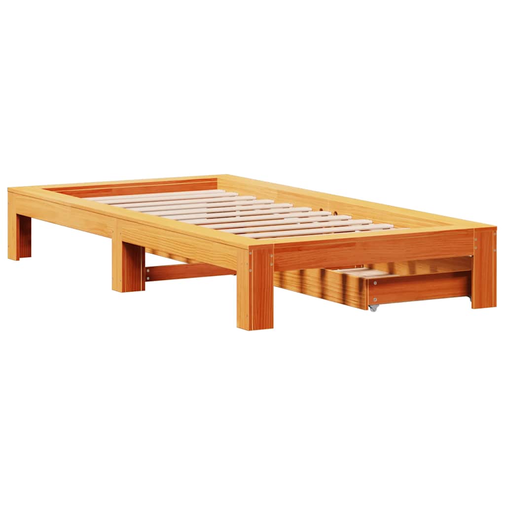 Cadre de lit sans matelas cire marron 90x200 cm bois pin massif - XIOS