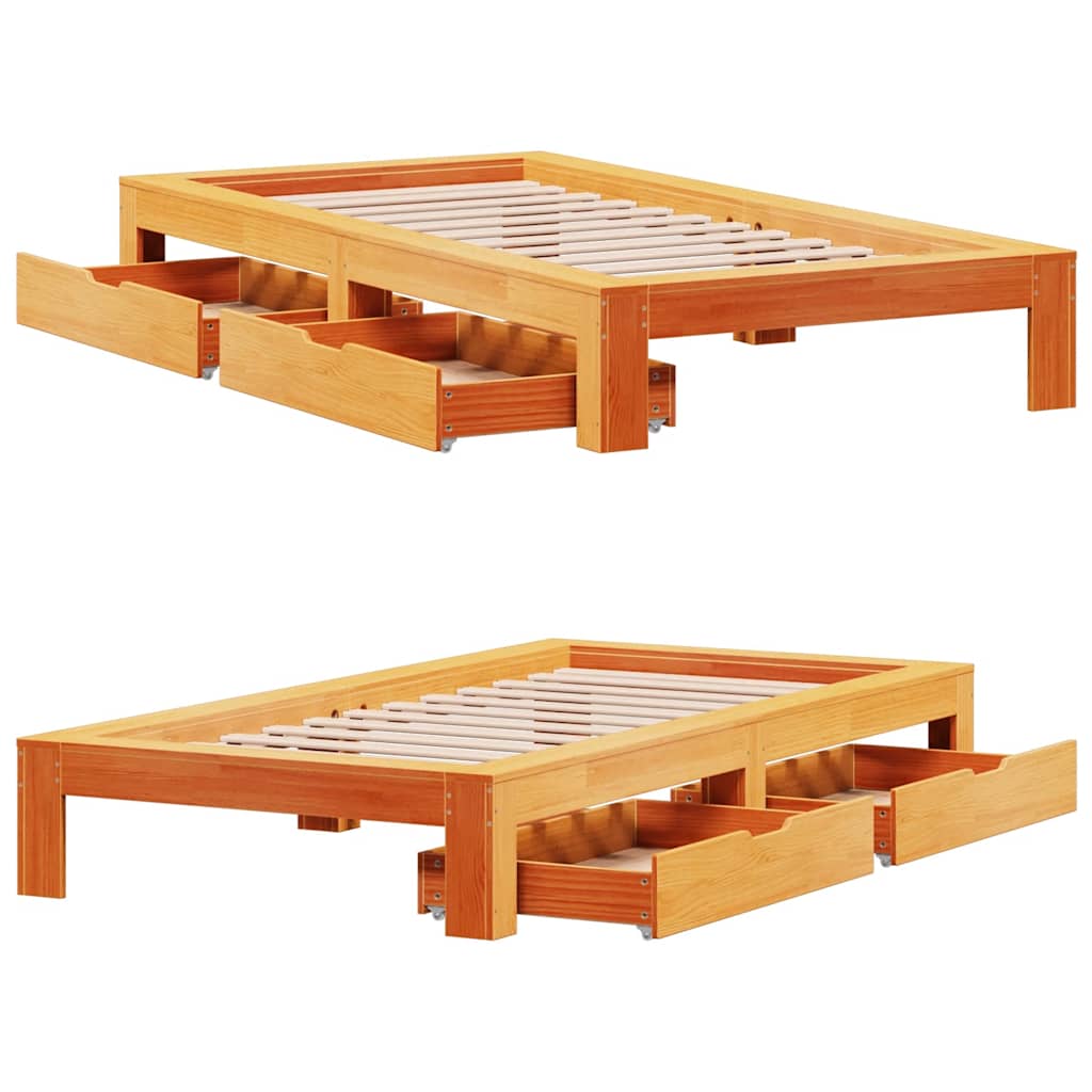 Cadre de lit sans matelas cire marron 90x200 cm bois pin massif - XIOS