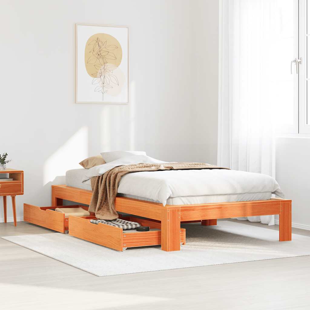 Cadre de lit sans matelas cire marron 90x200 cm bois pin massif - XIOS