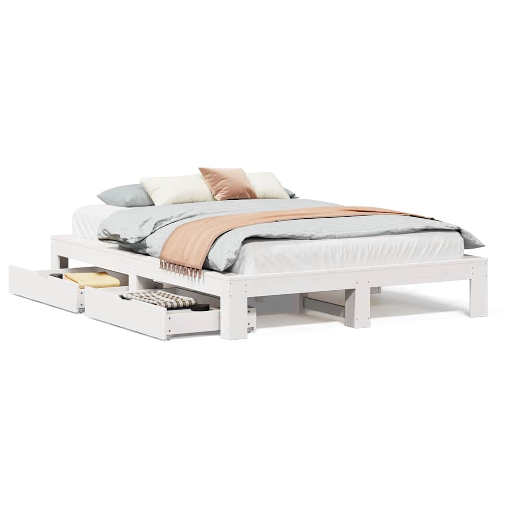 Cadre de lit sans matelas blanc 140x190 cm bois de pin massif - XIOS