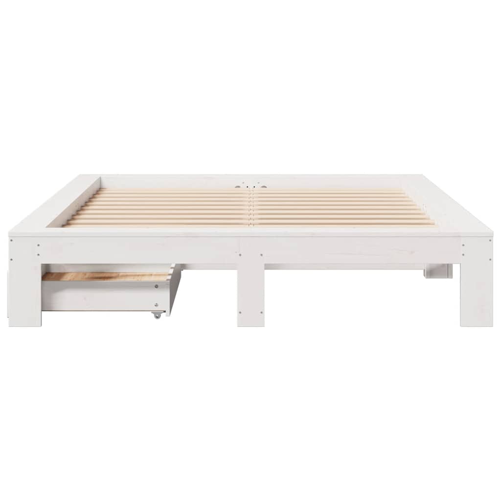 Cadre de lit sans matelas blanc 140x190 cm bois de pin massif - XIOS