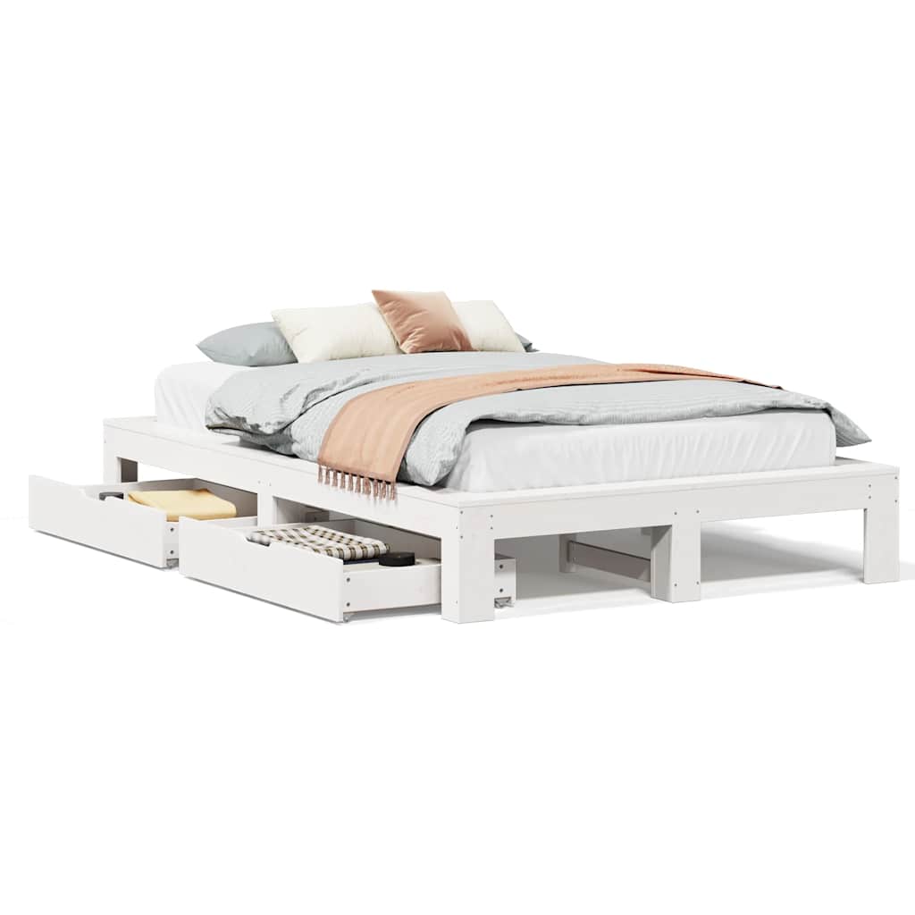 Cadre de lit sans matelas blanc 135x190 cm bois de pin massif - XIOS
