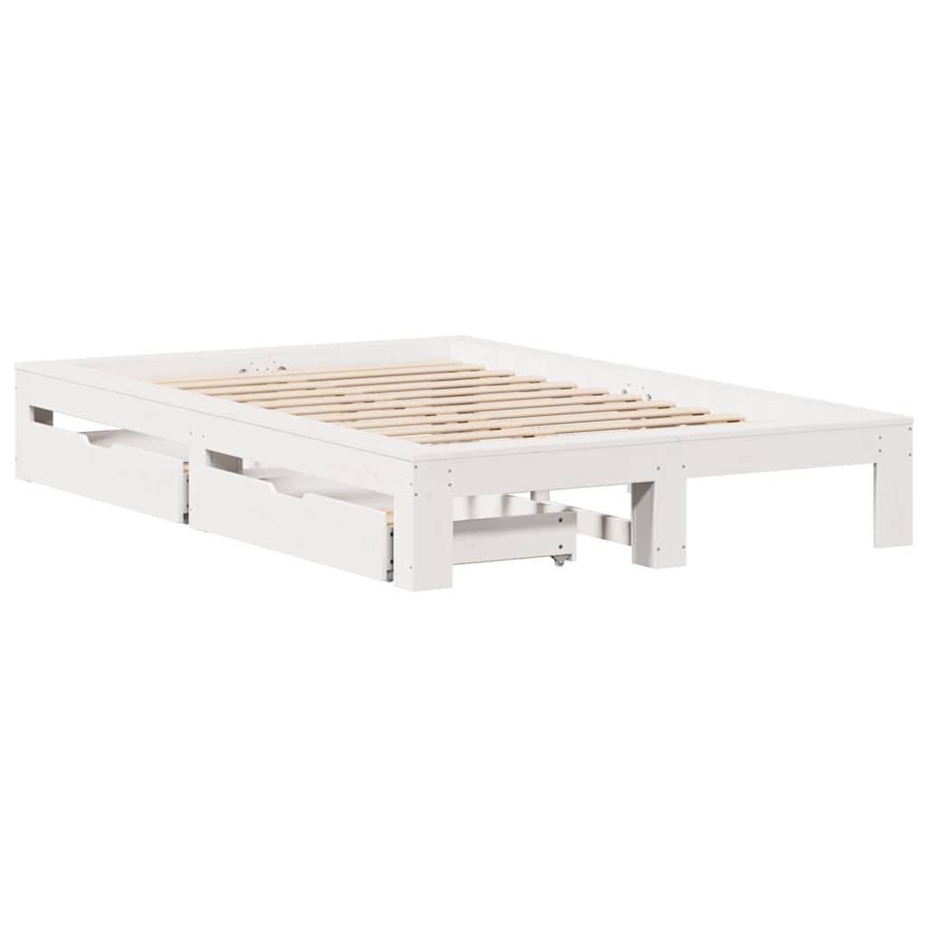 Cadre de lit sans matelas blanc 135x190 cm bois de pin massif - XIOS