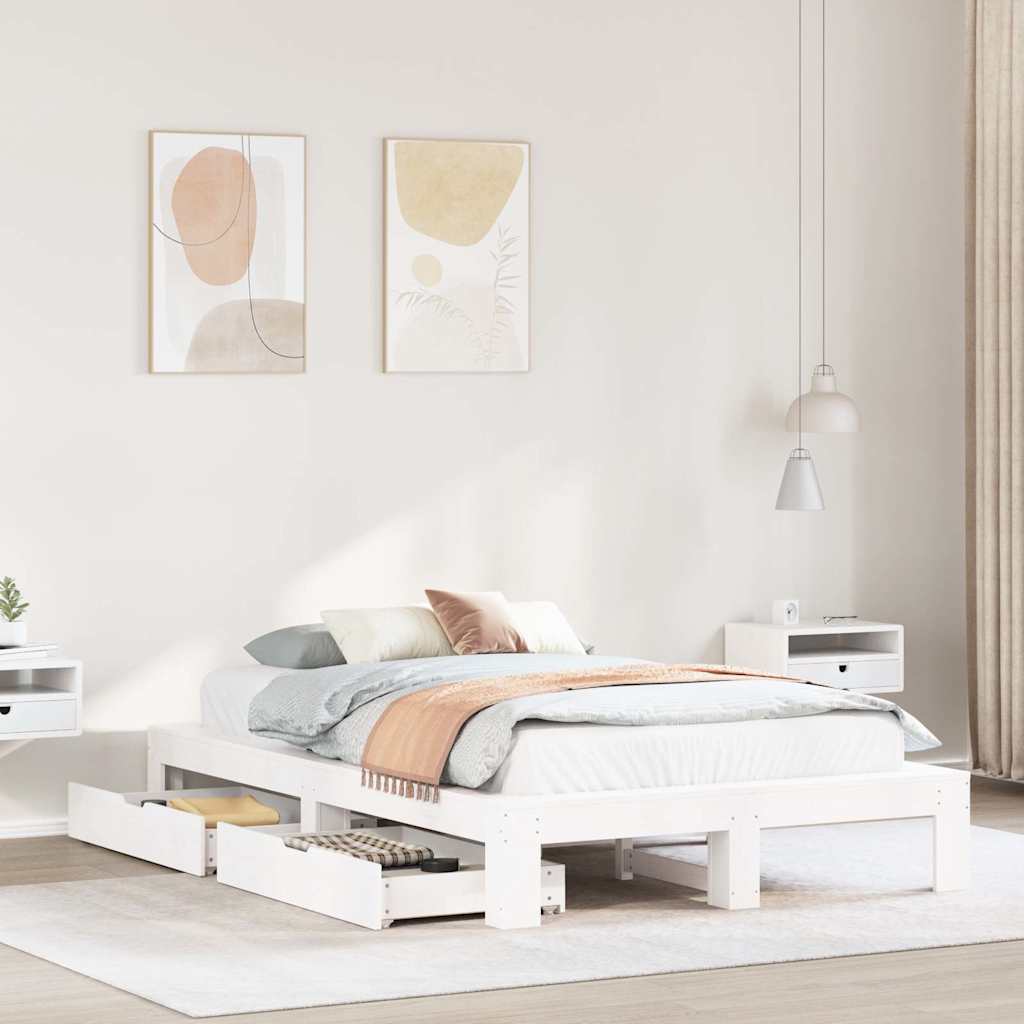 Cadre de lit sans matelas blanc 135x190 cm bois de pin massif - XIOS