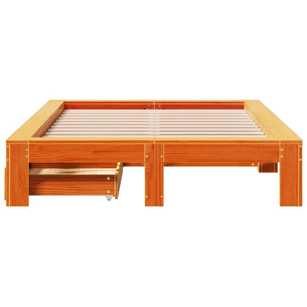 Cadre de lit sans matelas cire marron 135x190cm bois pin massif - XIOS