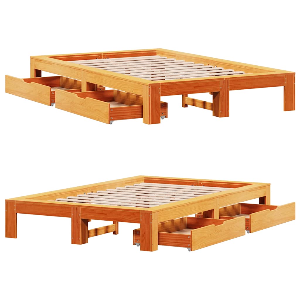 Cadre de lit sans matelas cire marron 135x190cm bois pin massif - XIOS