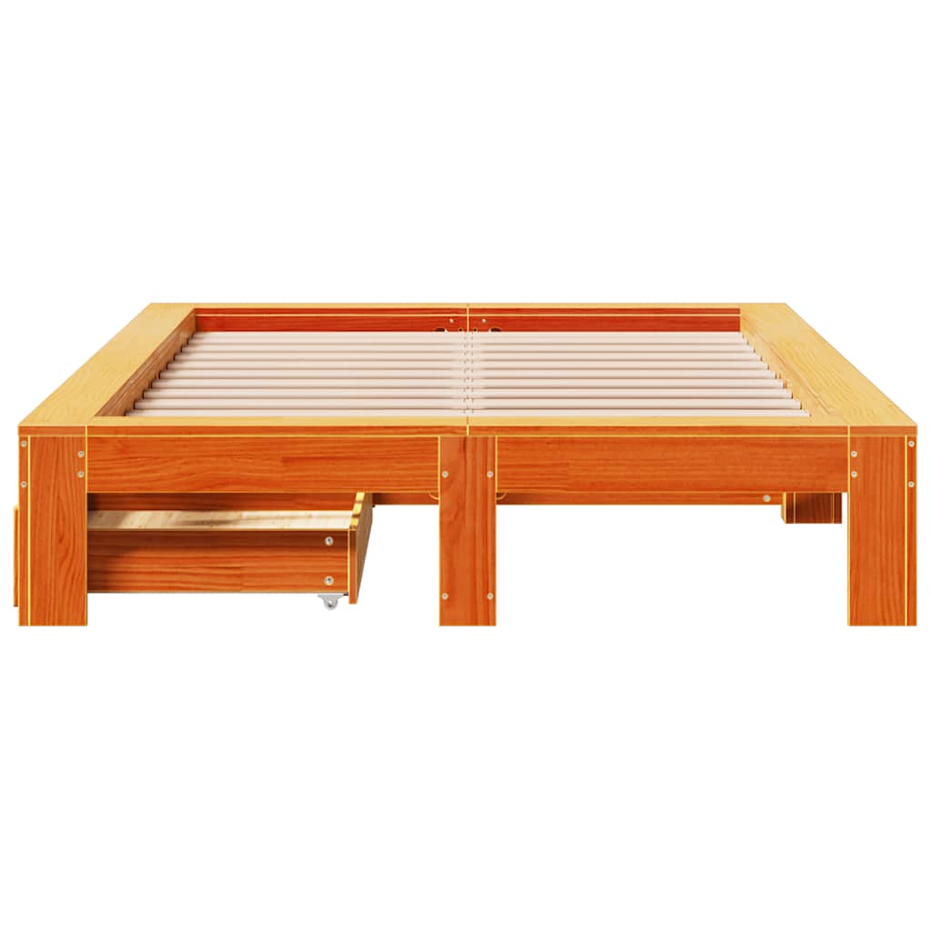 Cadre de lit sans matelas cire marron 120x190cm bois pin massif - XIOS