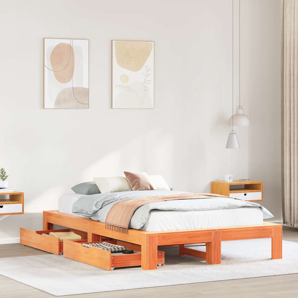 Cadre de lit sans matelas cire marron 120x190cm bois pin massif - XIOS