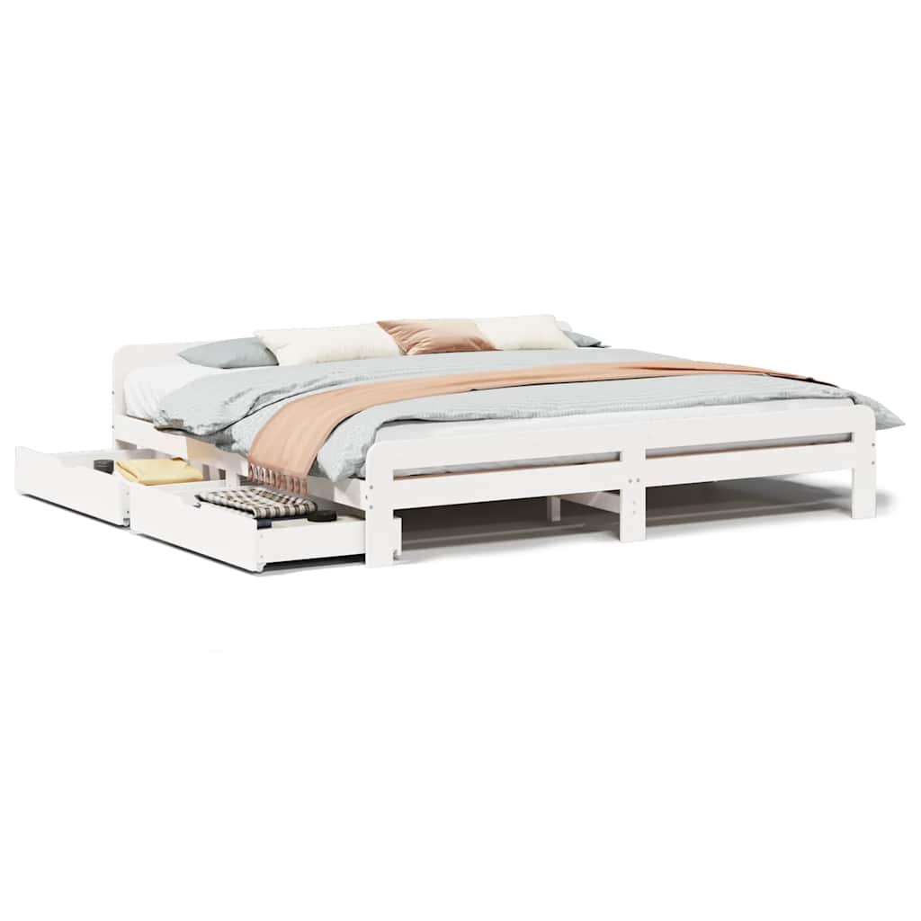 Cadre de lit sans matelas blanc 200x200 cm bois massif de pin - XIOS