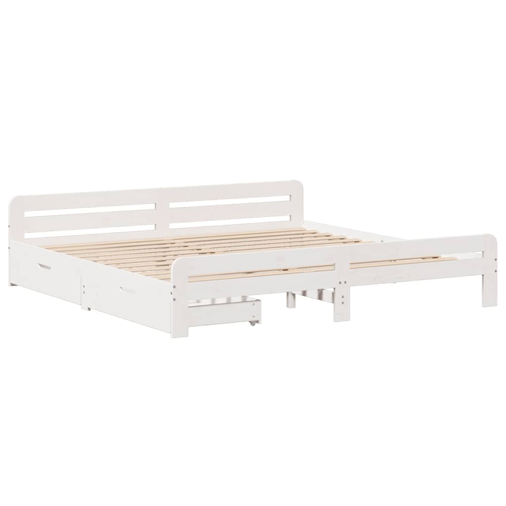 Cadre de lit sans matelas blanc 200x200 cm bois massif de pin - XIOS
