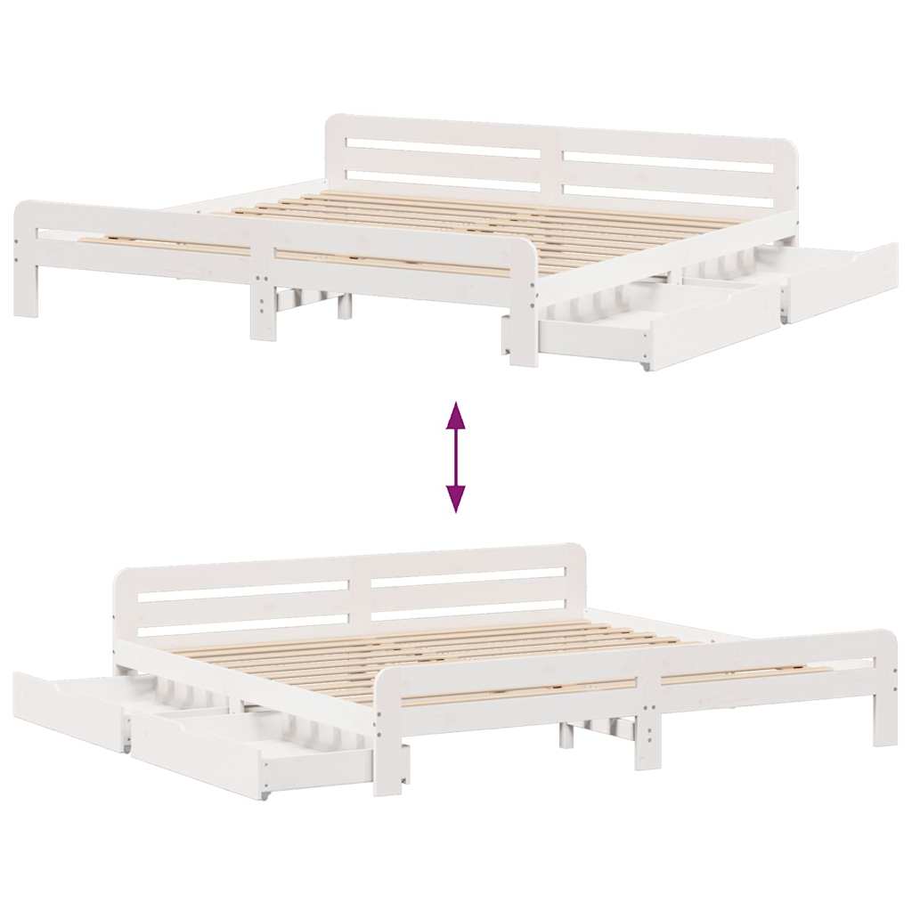 Cadre de lit sans matelas blanc 200x200 cm bois massif de pin - XIOS