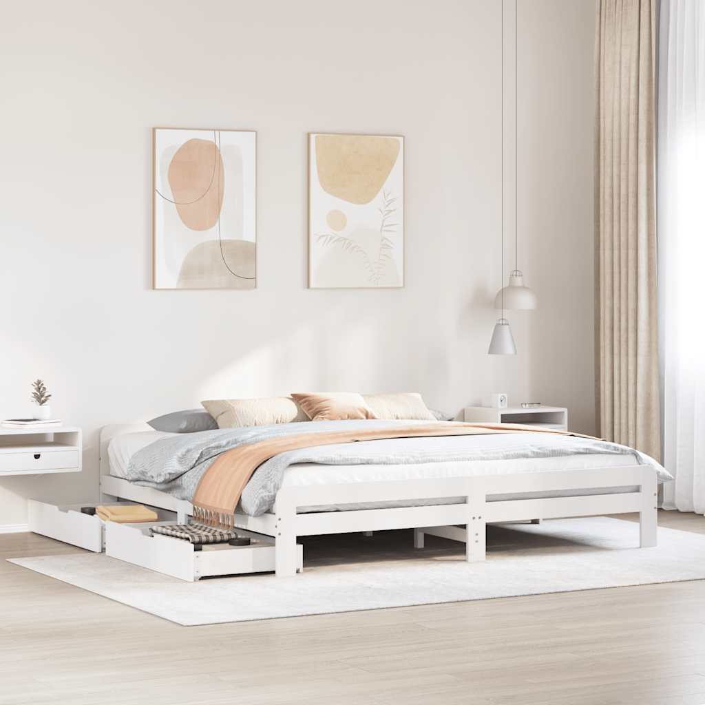 Cadre de lit sans matelas blanc 200x200 cm bois massif de pin - XIOS
