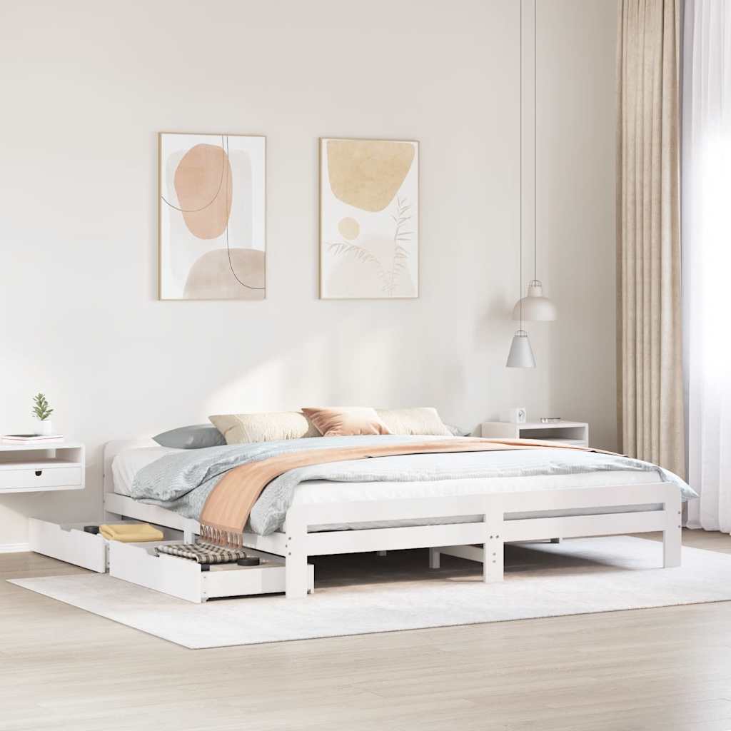 Cadre de lit sans matelas blanc 180x200 cm bois massif de pin - XIOS