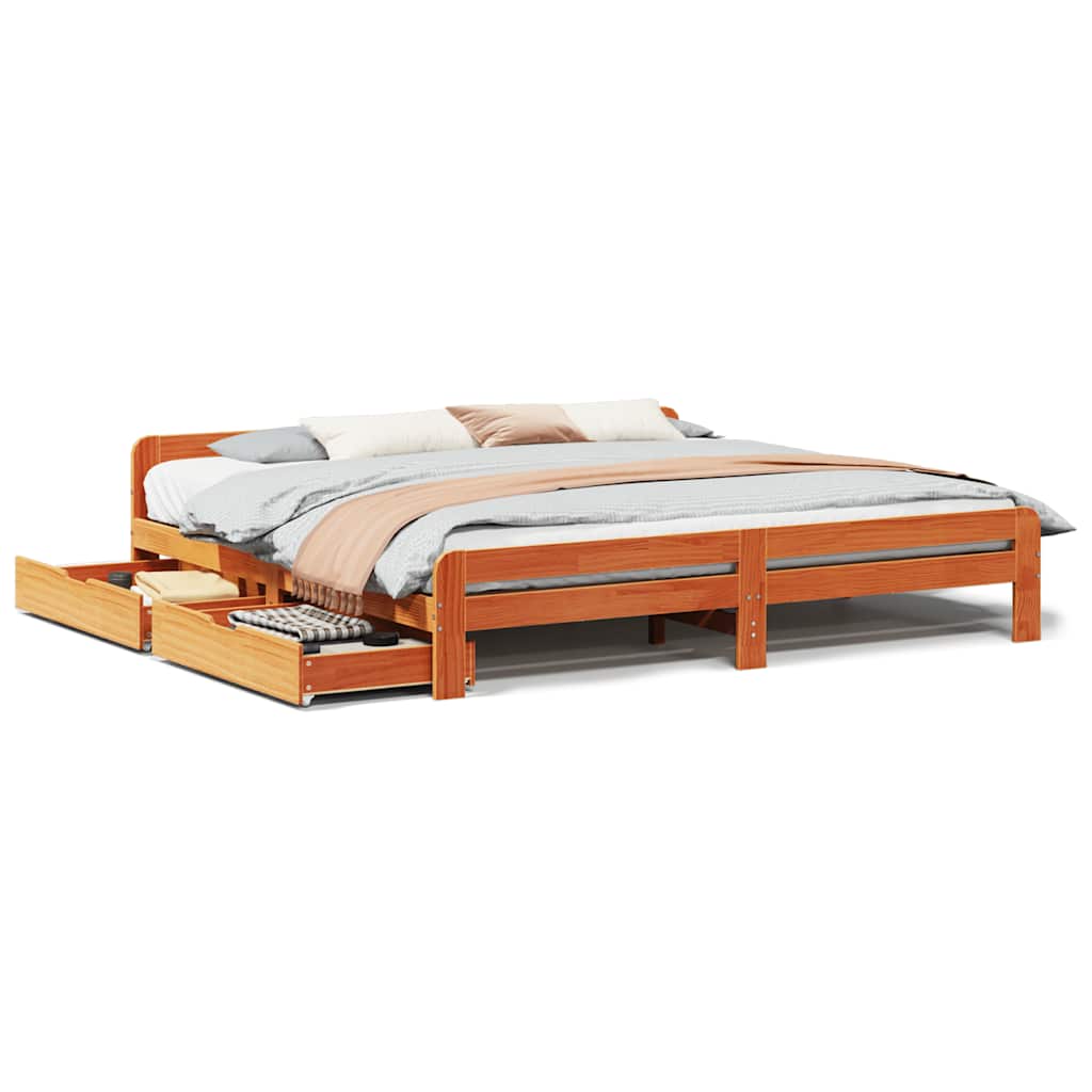 Cadre de lit sans matelas cire marron 180x200cm bois pin massif - XIOS