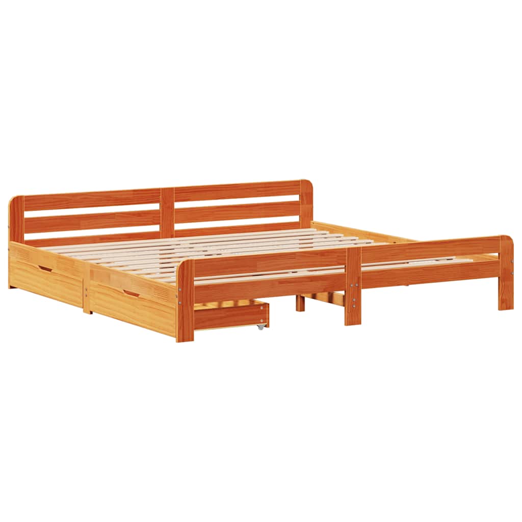 Cadre de lit sans matelas cire marron 180x200cm bois pin massif - XIOS