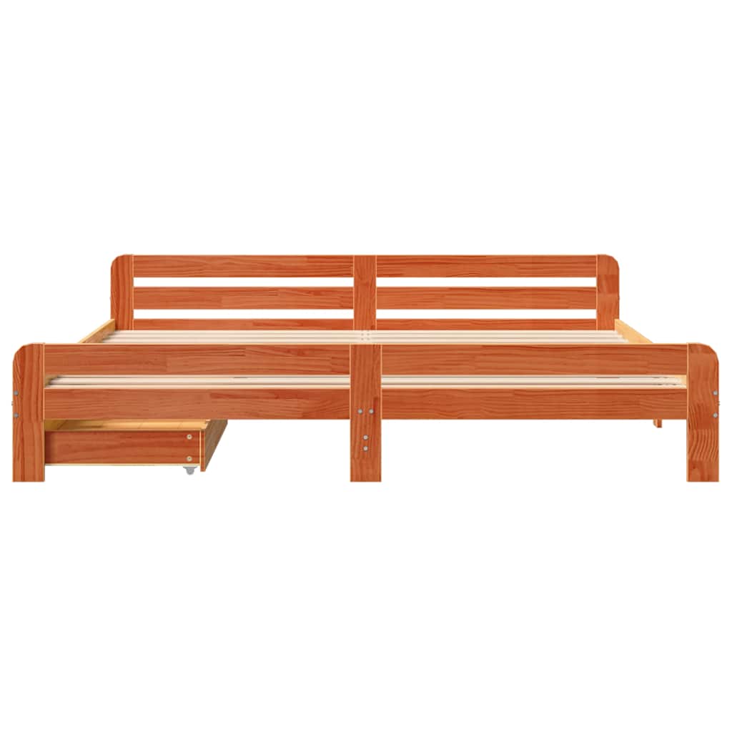 Cadre de lit sans matelas cire marron 180x200cm bois pin massif - XIOS