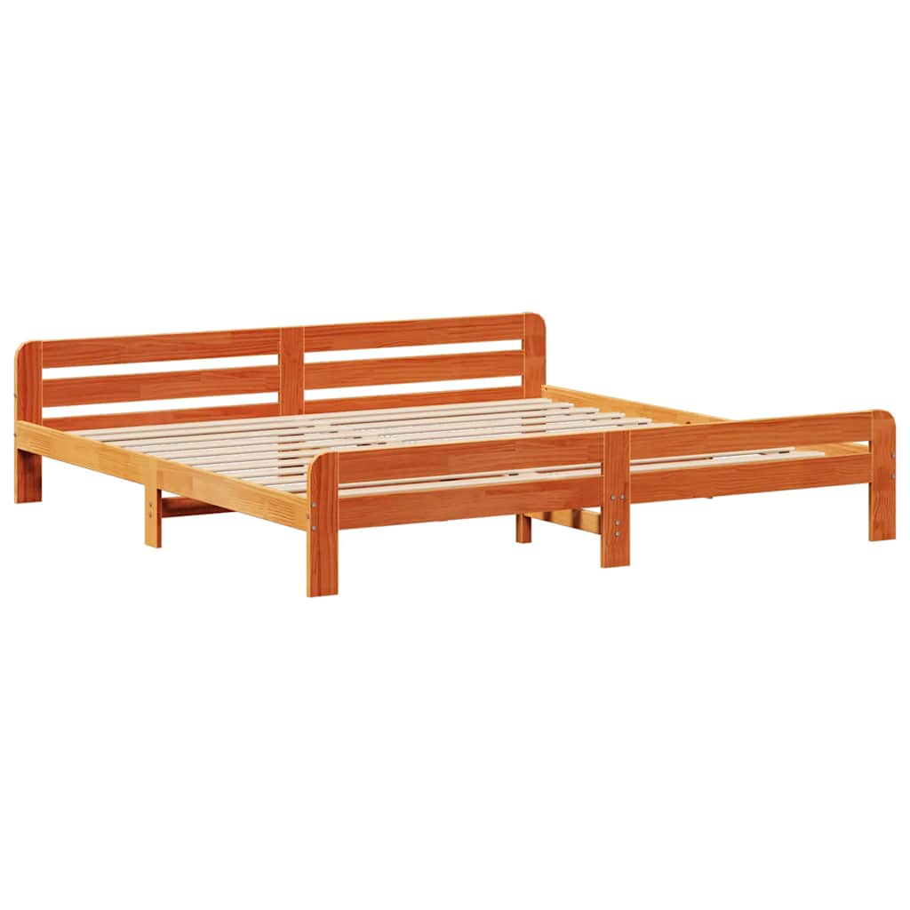 Cadre de lit sans matelas cire marron 180x200cm bois pin massif - XIOS