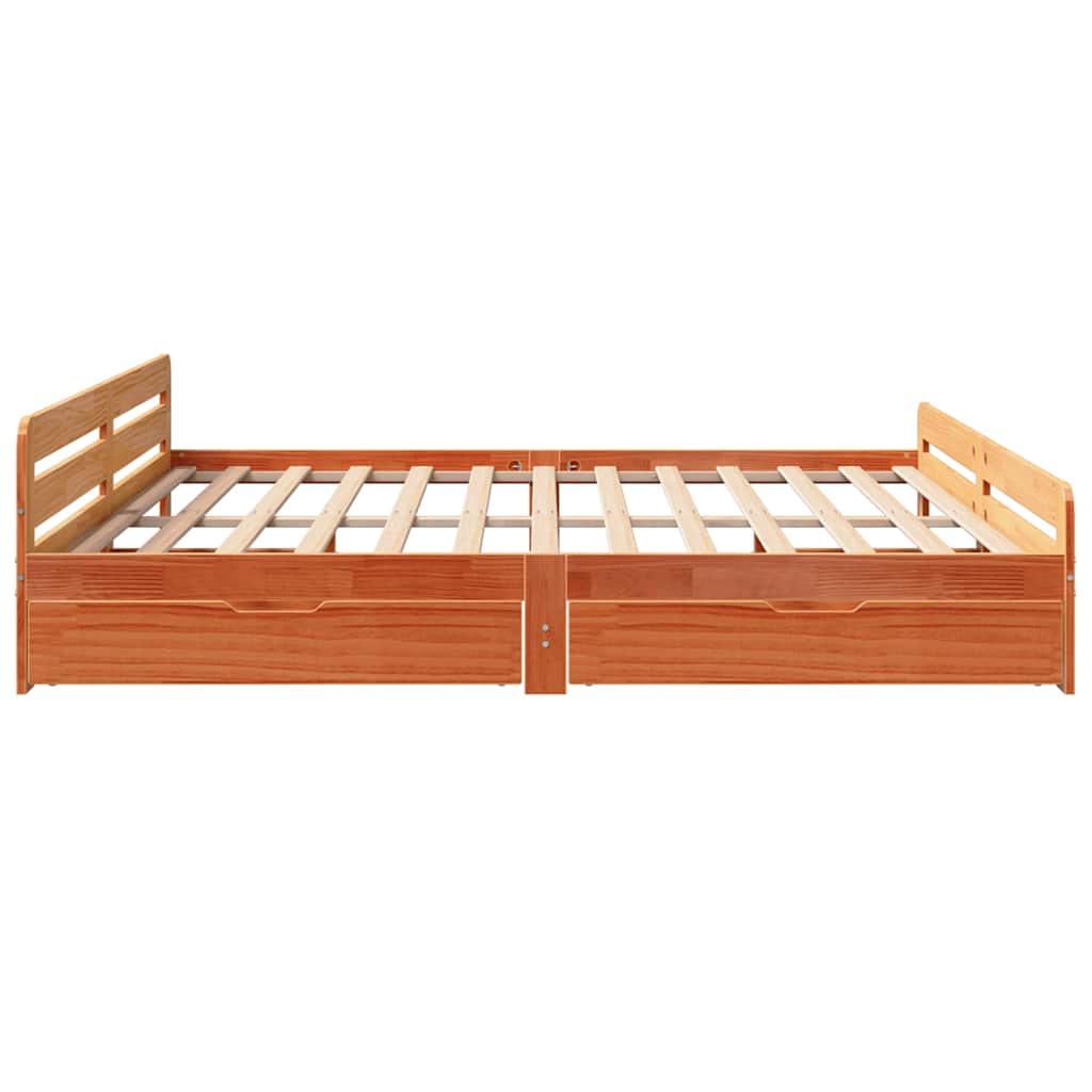 Cadre de lit sans matelas cire marron 180x200cm bois pin massif - XIOS