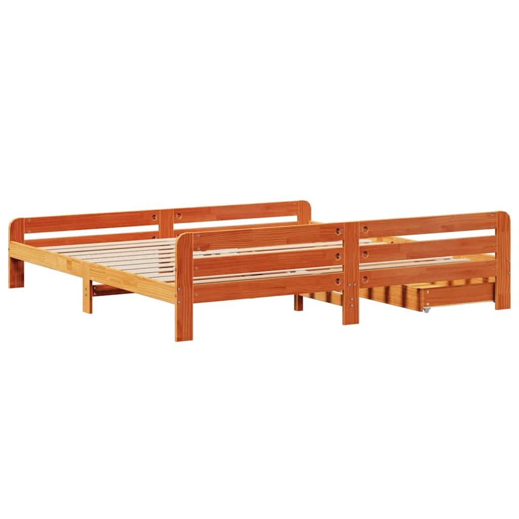 Cadre de lit sans matelas cire marron 180x200cm bois pin massif - XIOS