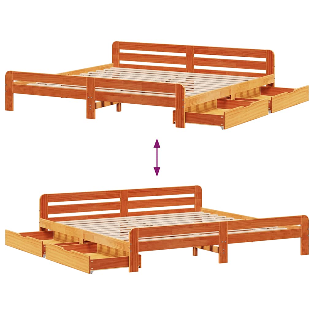 Cadre de lit sans matelas cire marron 180x200cm bois pin massif - XIOS