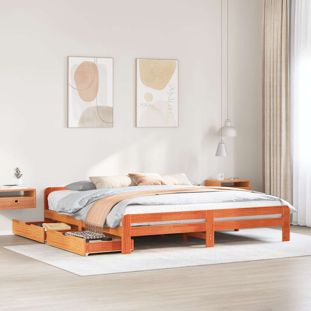 Cadre de lit sans matelas cire marron 180x200cm bois pin massif - XIOS