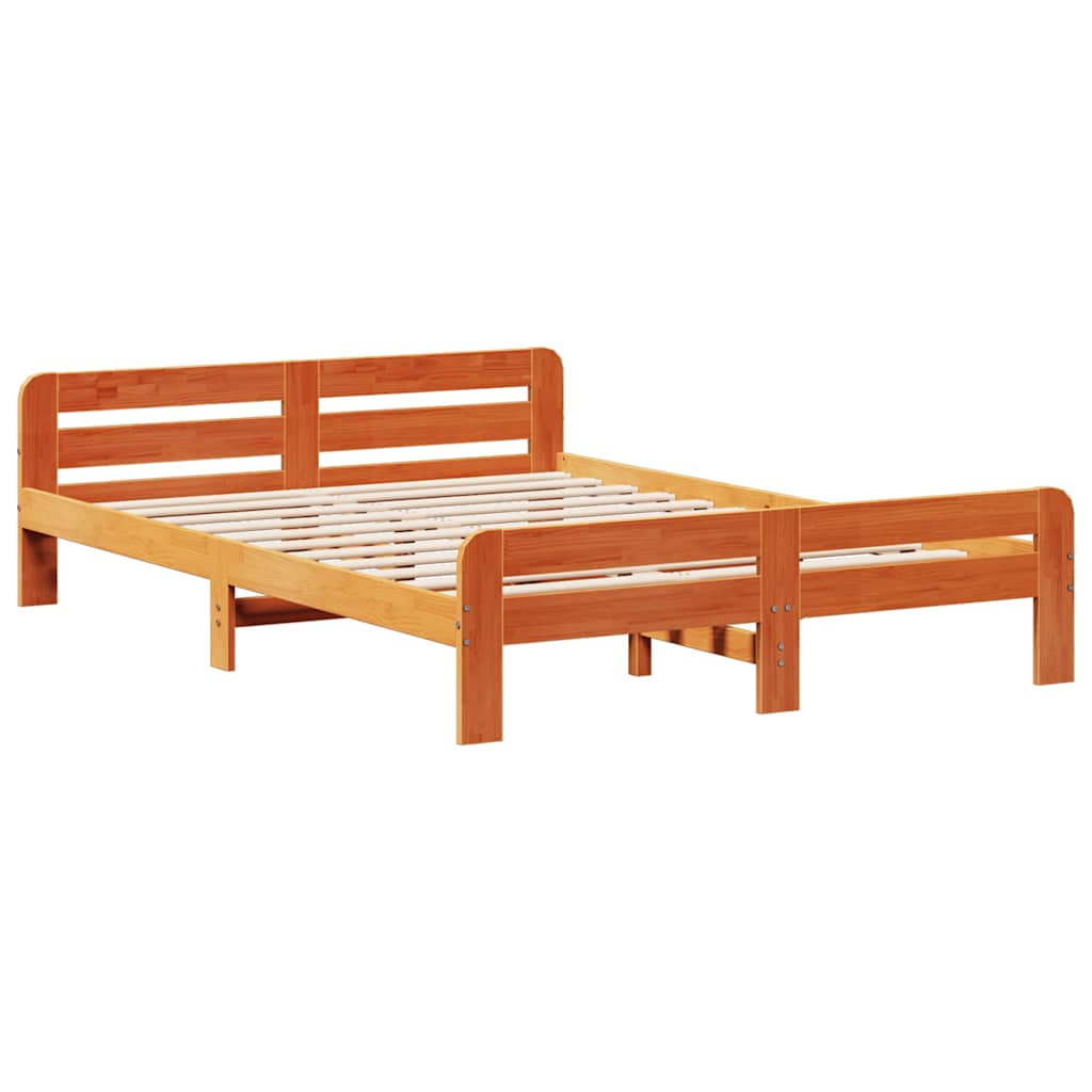 Cadre de lit sans matelas cire marron 160x200cm bois pin massif - XIOS