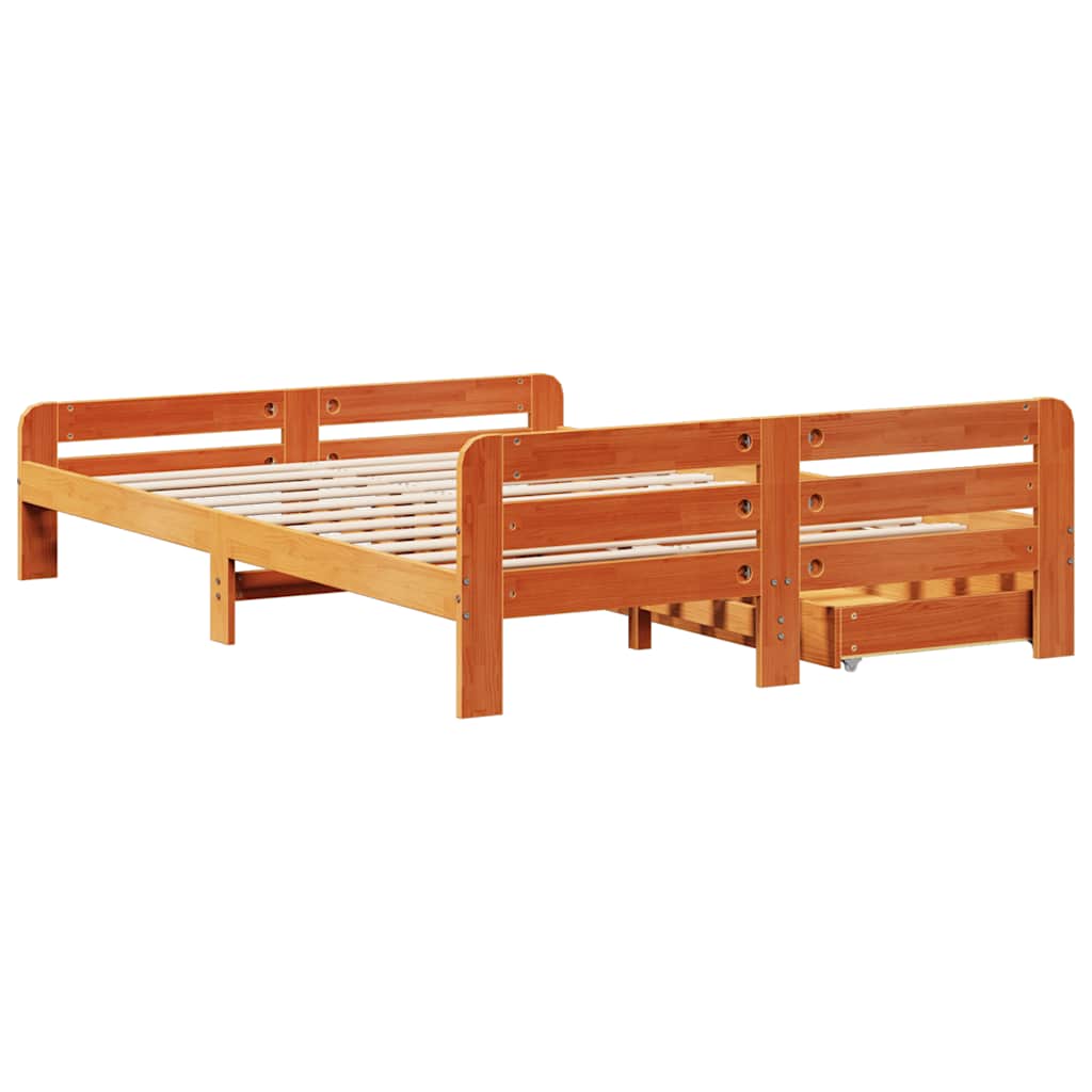 Cadre de lit sans matelas cire marron 160x200cm bois pin massif - XIOS