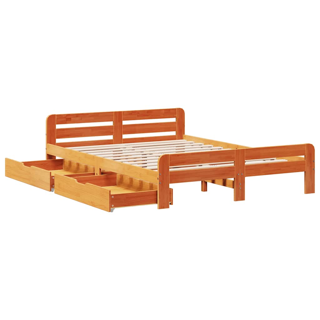 Cadre de lit sans matelas cire marron 160x200cm bois pin massif - XIOS