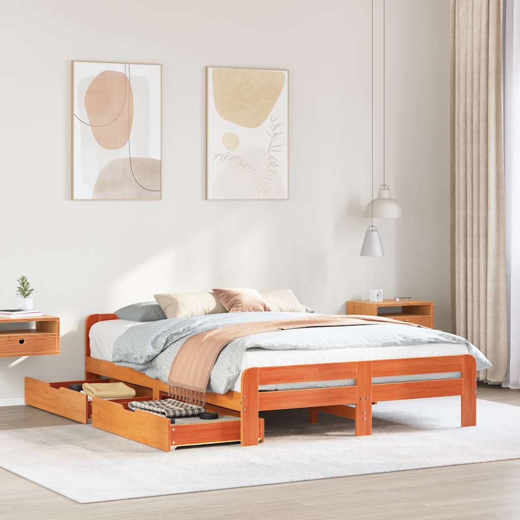 Cadre de lit sans matelas cire marron 160x200cm bois pin massif - XIOS