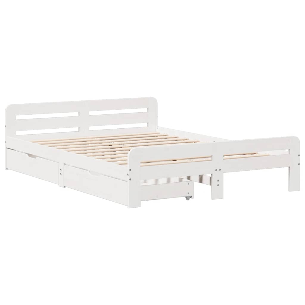 Cadre de lit sans matelas blanc 150x200 cm bois de pin massif - XIOS