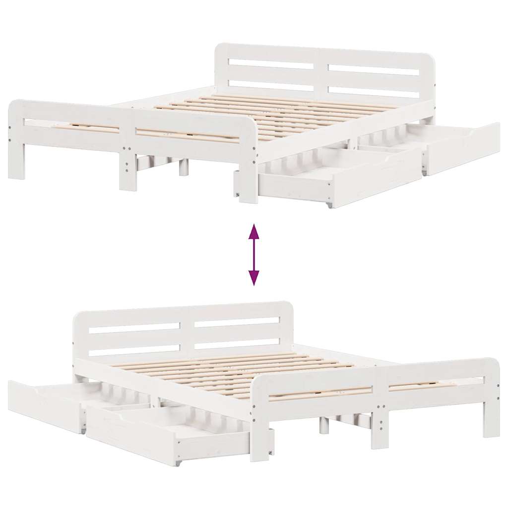 Cadre de lit sans matelas blanc 150x200 cm bois de pin massif - XIOS