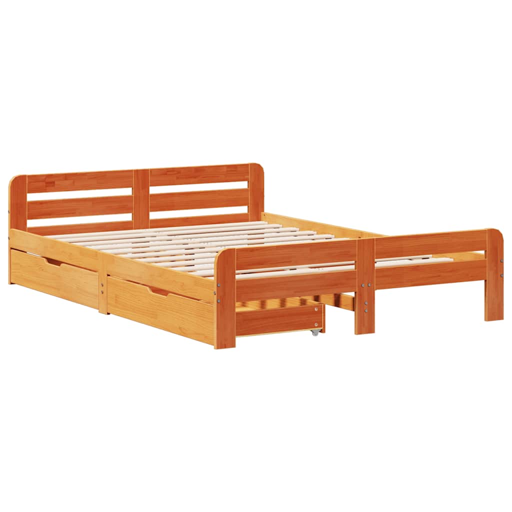 Cadre de lit sans matelas cire marron 150x200cm bois pin massif - XIOS