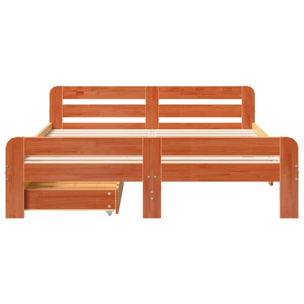Cadre de lit sans matelas cire marron 150x200cm bois pin massif - XIOS